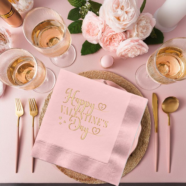 Elegante Typografie - Happy Valentine's Day gestem Servietten Mit Folie ("Happy Valentine's Day" Typography and Hearts Design Stamped Foil Napkins)
