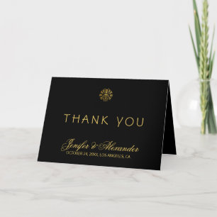 Elegante Typografie-Hochzeit mit FOTO in Schwarz u Dankeskarte