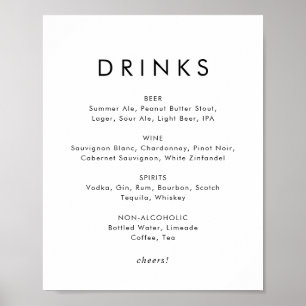 Elegante Typografie-Hochzeitsgetränke-Menüschild Poster