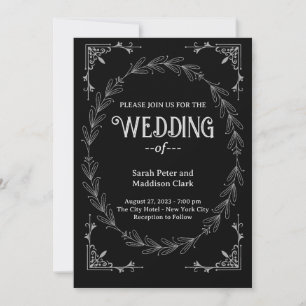 Elegante Typografie Klassische Schwarz-weiße Hochz Einladung