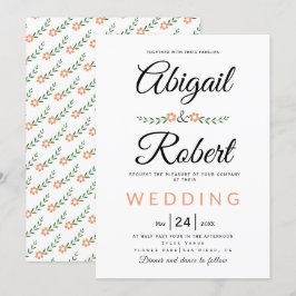 Elegante Typografie Korallenpfirsichhochzeit Blume Einladung