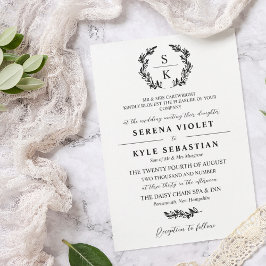 Elegante Typografie Laurel Wreath Monogram Wedding Einladung