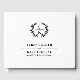 Elegante Typografie Laurel Wreath Monogram Wedding Gästebuch