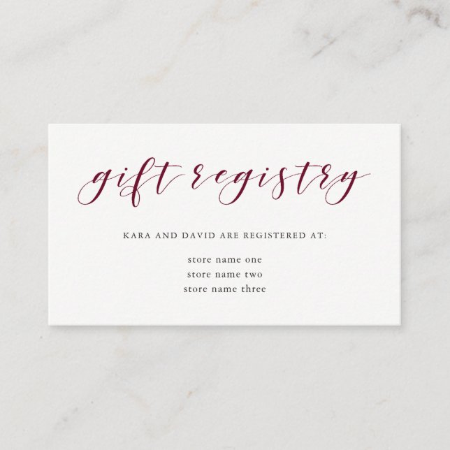 Elegante Typografie | Marsala Gift Registry Insert (Vorderseite)