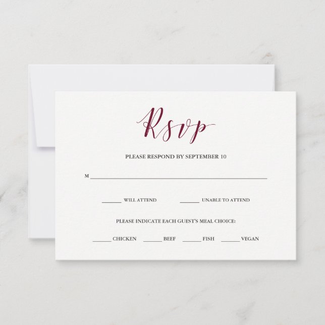 Elegante Typografie | Marsala UAWG mit Wahlmöglich RSVP Karte (Vorderseite)