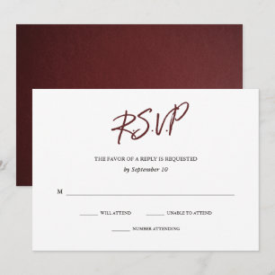 Elegante Typografie   Marsala Wedding RSVP Card Einladung