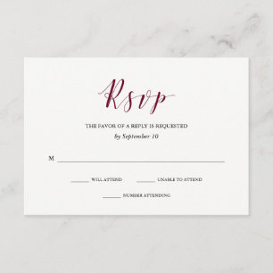 Elegante Typografie   Marsala Wedding RSVP Karte