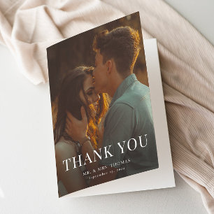Elegante Typografie Minimale Foto-Hochzeit Dankeskarte