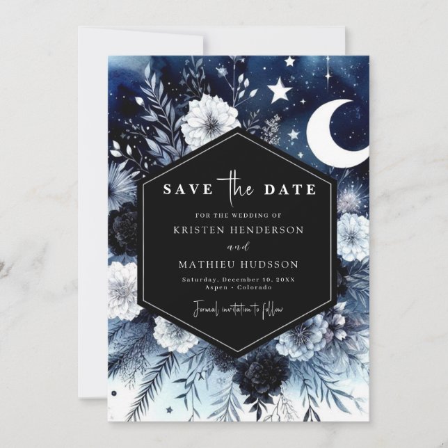 Elegante Typografie Moonlit Wedding Save The Date (Vorderseite)