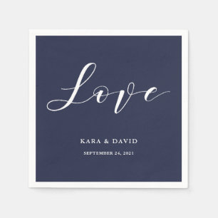 Elegante Typografie   Navy Blue Wedding Liebe Serviette