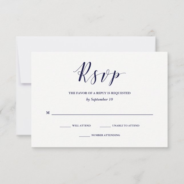 Elegante Typografie | Navy Blue Wedding RSVP (Vorderseite)