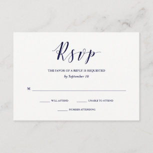 Elegante Typografie Navy Blue Wedding RSVP Karte