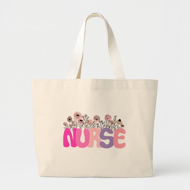 Elegante Typografie "Nurse" mit pulsierender Blüte Jumbo Stoffbeutel (Vorne)