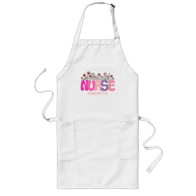 Elegante Typografie "Nurse" mit pulsierender Blüte Lange Schürze (Vorne)