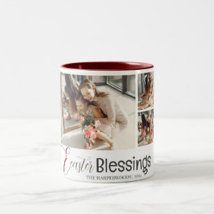 elegante Typografie Osterfamilie drei Foto Zweifarbige Tasse