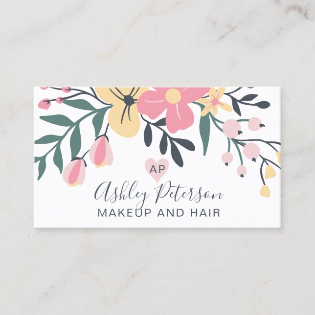 Elegante Typografie pastellfarbener Blumenstrauß Visitenkarte (Vorderseite)