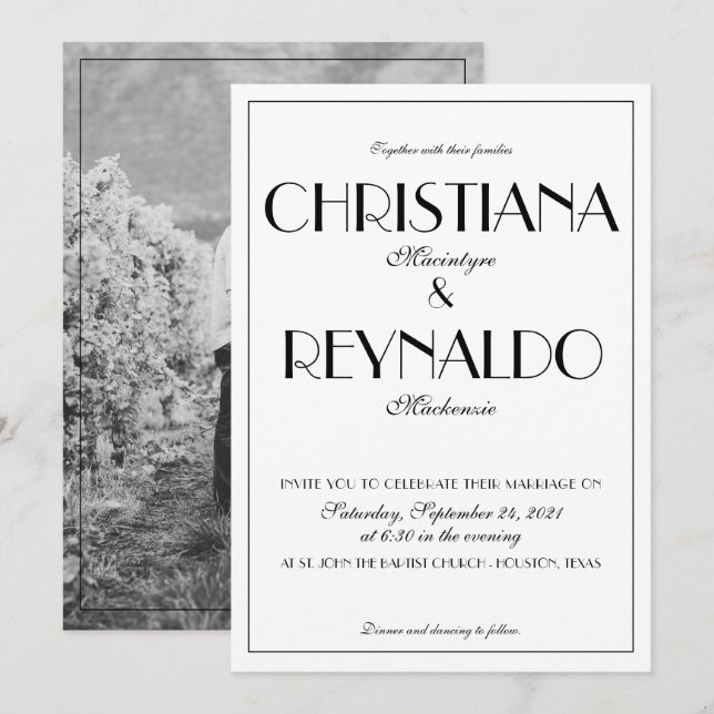 Elegante Typografie Roaring 20er Foto Hochzeit Einladung (Vorne/Hinten)
