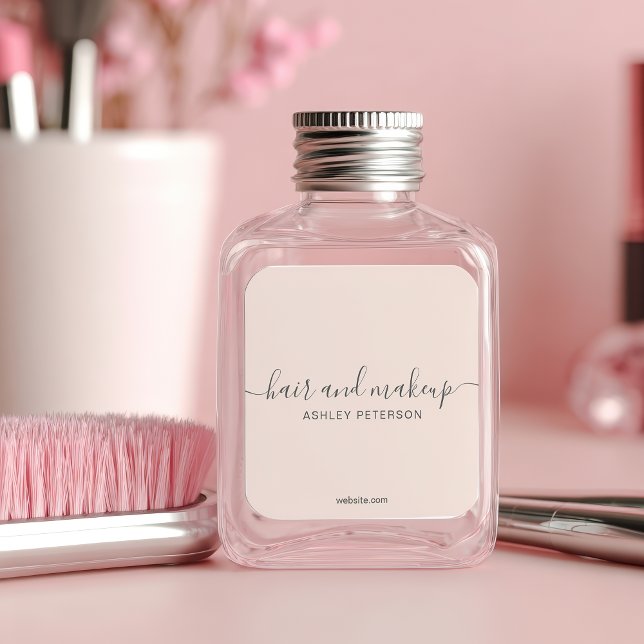 elegante Typografie, rot-grüne Haarböschchen Quadratischer Aufkleber (elegant typography blush pink hair makeup square sticker)