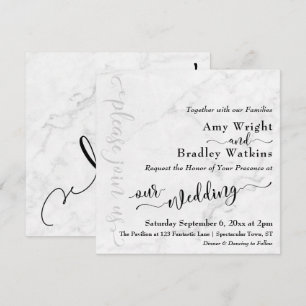 Elegante Typografie Schwarz auf Marmor-Hochzeit 3 Einladung