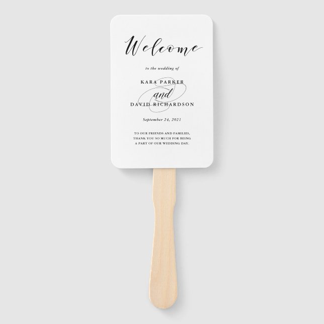 Elegante Typografie | Schwarz-Weiß-Hochzeit Fächer (Vorderseite)