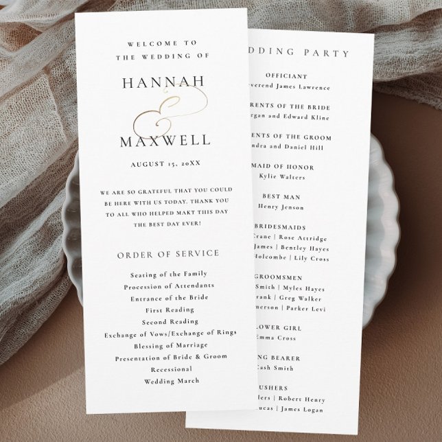 Elegante Typografie Schwarz-Weiß-Hochzeit Programm (Elegant typography gold script calligraphy wedding programs.)