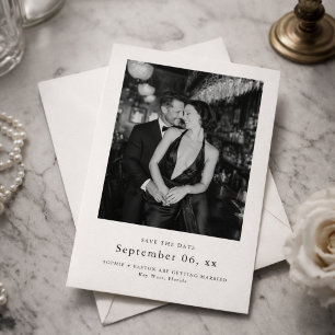 Elegante Typografie Schwarz Weiß Hochzeitsfoto Save The Date