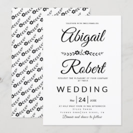 Elegante Typografie Schwarz-weiße Blume Hochzeit Einladung