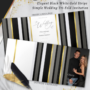 Elegante Typografie Schwarz-weiße Goldstreifen-Hoc Dreifach Gefaltete Karte