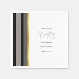Elegante Typografie Schwarz-weiße Goldstreifen-Hoc Serviette