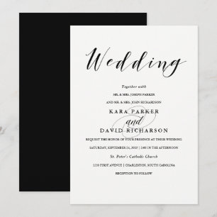 Elegante Typografie  Schwarze und Weiße Hochzeit Einladung