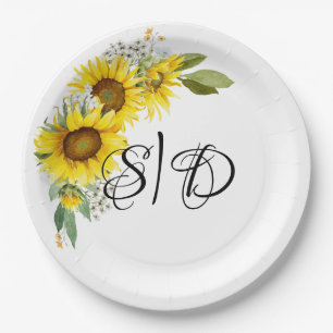 Elegante Typografie Sonnenblumen Hochzeit Pappteller