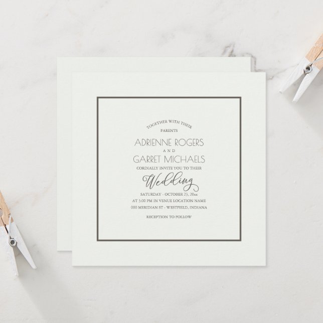 Elegante Typografie Square Einladung zur Hochzeit (Vorderseite/Rückseite Beispiel)