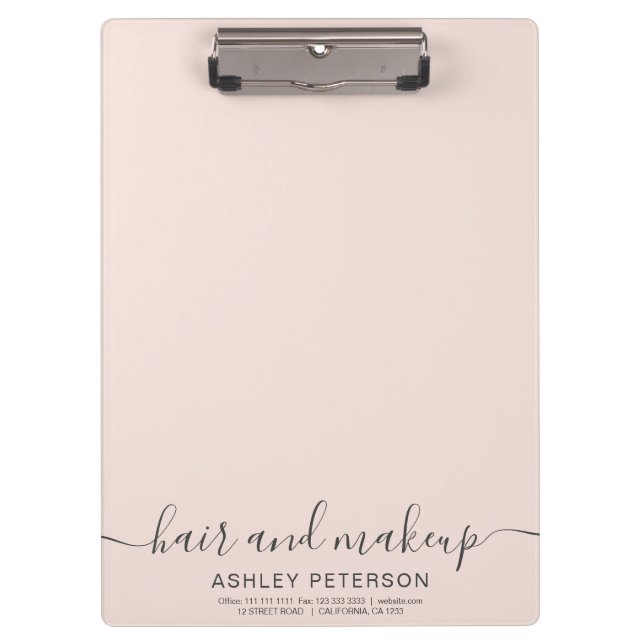 elegante Typografie trendy blush pink haar Make-up Klemmbrett (Vorderseite)
