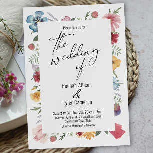 Elegante Typografie Wasserfarben Wildblume Hochzei Einladung