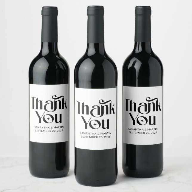 Elegante Typografie Wedding Vielen Dank Weinetikett (Flaschen)