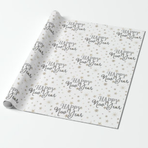 Elegante Typografie Weißgraue Sterne glücklich Neu Geschenkpapier
