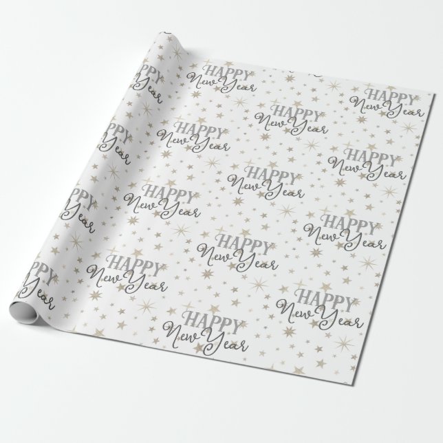 Elegante Typografie Weißgraue Sterne glücklich Neu Geschenkpapier (Ungerollt)
