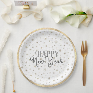 Elegante Typografie Weißgraue Sterne glücklich Neu Pappteller