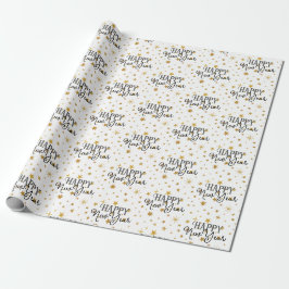 Elegante Typografie White Gold Stars glücklich Neu Geschenkpapier