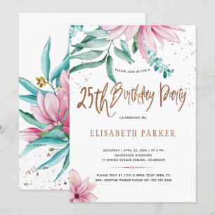 Elegante Typografie zum 25. florale Geburtstagsfei Einladung