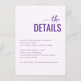 Elegante typografische Details in Lila Begleitkarte