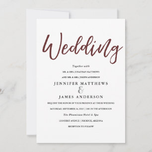 Élégante typographie   Carte Mariage rouge Marsala