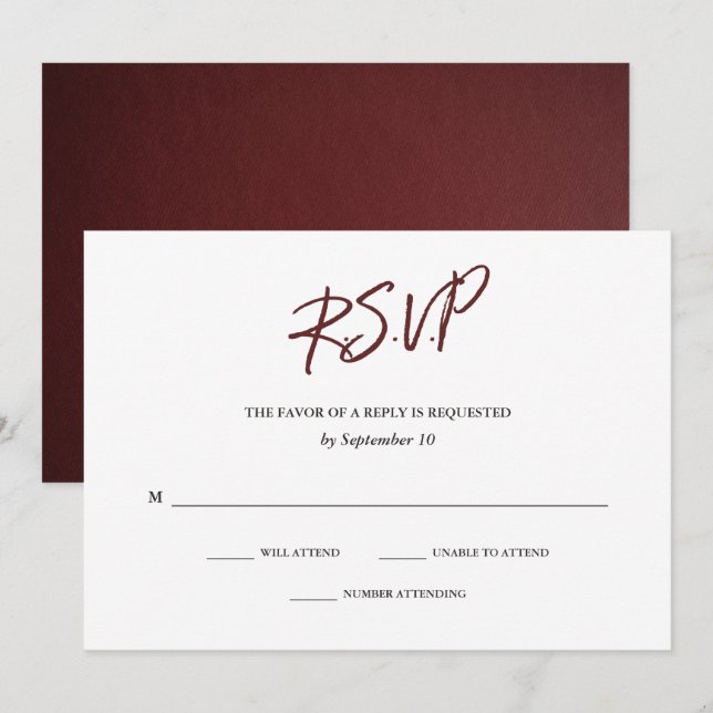 Élégante typographie | Carte RSVP Marsala Wedding (Devant / Derrière)