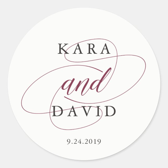 Elegante Typographie | Marsala Wedding Runder Aufkleber (Vorderseite)