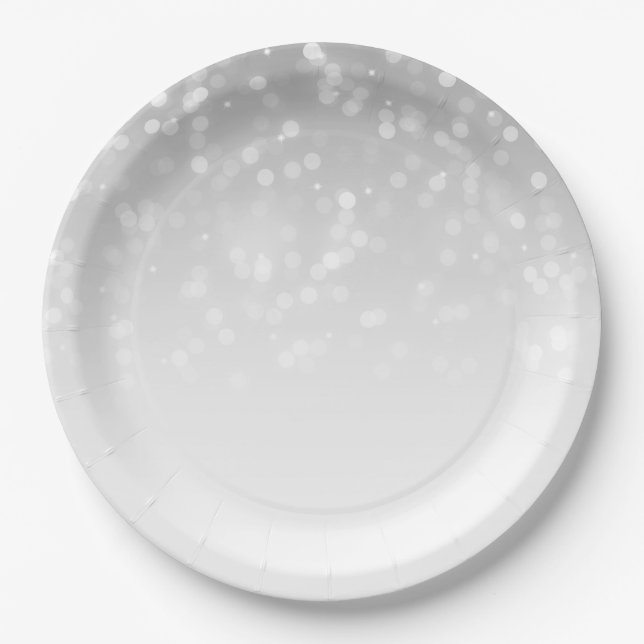 Elegante u. bezaubernde silberne Bokeh Pappteller (Vorderseite)