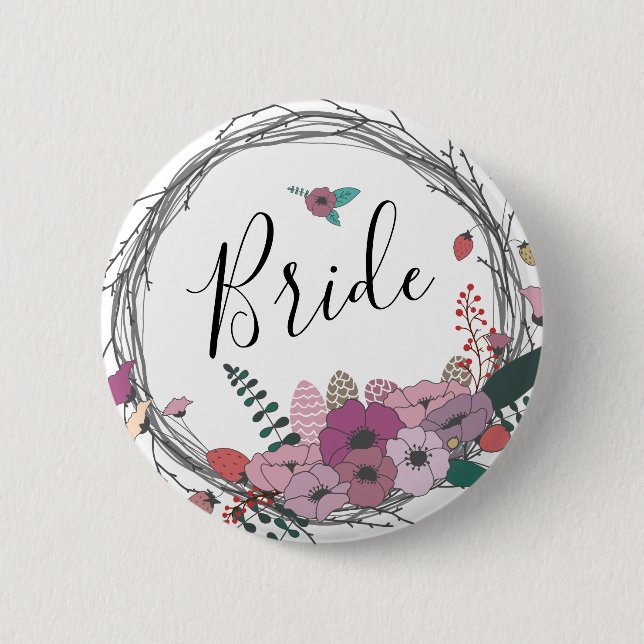 Elegante u. moderne Blume Wreathbraut Button (Vorderseite)