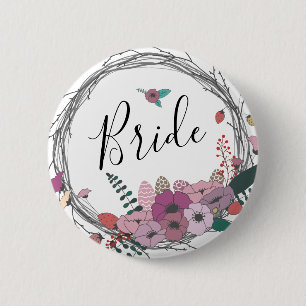 Elegante u. moderne Blume Wreathbraut Button