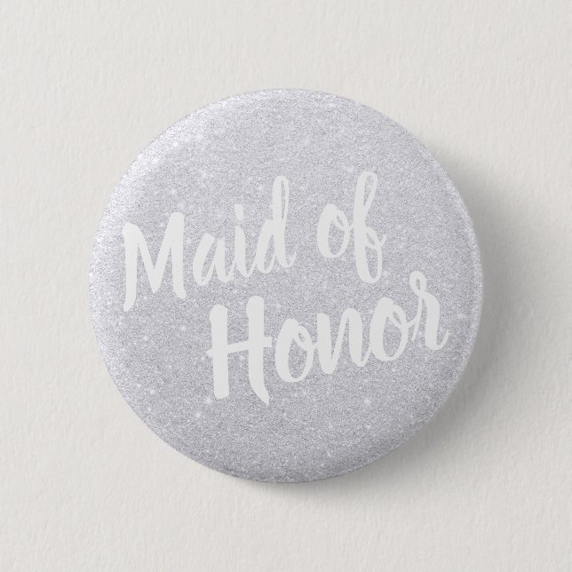 Elegante u. moderne silberne Glitter-Trauzeugin Button (Vorderseite)