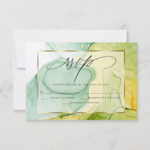 Elegante UAWG marbled Vibrant Grüntöne and Golds RSVP Karte