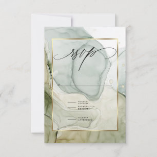 Elegante UAWG marbled Vibrant Grüntöne and Golds RSVP Karte